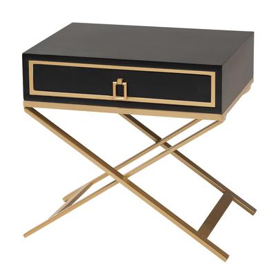 Lilibet Modern Glam And Luxe Black Finished Wood And Gold Metal 1-Drawer End Table by Baxton Studio in Black Gold