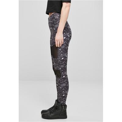 Leggings URBAN CLASSICS "Urban Classics Damen Ladies Tech Mesh AOP Leggings", Damen, Gr. M, US-Größen, schwarz (schwarzuniverse), 77% Polyester, 23% Elasthan, slim fit, Hosen Image