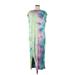 Casual Dress - Midi Crew Neck Sleeveless: Teal Tie-dye Dresses - Women's Size Medium