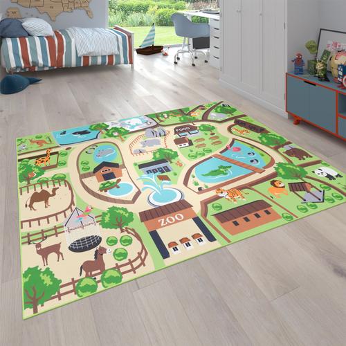 Kinderteppich PACO HOME ""Bino 563"" Teppiche Gr. B: 240cm, 4mm, L: 340cm, beige Kinder Kurzflor, Straßen-Spiel-Teppich, Motiv Zoo, Kinderzimmer