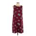 Ann Taylor Factory Cocktail Dress - Shift Scoop Neck Sleeveless: Burgundy Floral Dresses - Women's Size 12