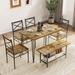 Trent Austin Design® Quirion 6-Person Dining Table Set, 4 Chairs w/ Backrest, 2-Person Bench w/ Storage Rack Wood/Metal in Black/Brown/Gray | Wayfair