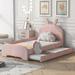 Zoomie Kids Alcaria Platform Bed Wood & Upholstered/Chenille/ in Pink | 46.1 H x 44.5 W x 81.5 D in | Wayfair 141677C39DCF439A8CC736F6374A0B45