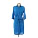 Coeur De Vague Casual Dress - Shirtdress Collared 3/4 sleeves: Blue Solid Dresses - Women's Size Medium
