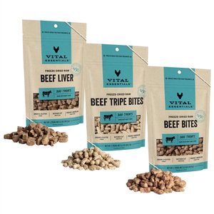 Variety Pack - Vital Essentials Beef Nibs Freeze-Dried Raw Dog Treats, Beef Liver & Beef Tripe Flavors