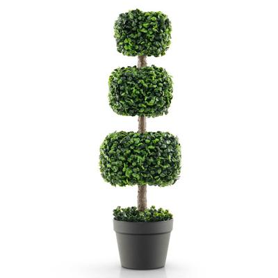 Costway 35 Inch Artificial Boxwood Topiary Ball Tree with Cement-filled Pot-Green