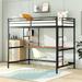 Full Size Metal All-in-One Loft Bed with Wooden Desk Upholstered Bed and Shelve Platform Bed No Box Spring Required, Black