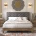 GALANO Vancus Knotty Oak with Velvet Grey Upholstered Queen Platform Bed with Headboard