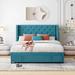 Queen Size Platform Bed Upholstered Platform Bed w/ Velvet Fabric Classic Headboard & 10 Reinforced Slats No Box Spring Needed