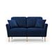 Blue Tufted Back Loveseat Sofa Couch, Modern 2 Seater Velvet Upholstered Accent Sofa, Vertical Channel Settee with 2 Pillows
