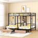 Triple Bunk Beds Full Over Two Twin Bunk Bed with Drawers, Metal L-Shape3 Beds Bunk Bed Frame with Desk and Shelves for Kids