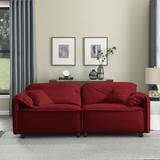 Red Velvet Upholstery Loveseat Streamlined Reclining Sofa Pebbled Leather Sofa Bed for Living Room Sleeper Couch