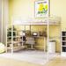 Full Size Loft Bed with Desk, Metal Loft Bedframe with Lateral Storage Ladder, for Kids Teens Adults