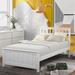 White Wooden Platform Bed, Twin size Platform Bed with Headboard