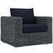 Modern Contemporary Urban Design Outdoor Patio Balcony Lounge Chair Navy Blue Rattan