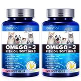 Omega 3 Salmon Oil Pills for Pets 120*2 Fish Oil Softgels for Dogs & Cats EPA + DHA Fatty Acids - Supports Joints Immune System Heart Health - Skin & Coat Supplement