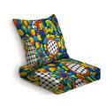 Outdoor Deep Seat Cushion Set Mexican talavera seamless Back Seat Lounge Chair Conversation Cushion for Patio Furniture Replacement Seating Cushion