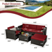 Outdoor Garden Patio Furniture 6-Piece Gray PE Rattan Wicker Sectional Red Cushioned Sofa Sets with 1 Beige Pillow