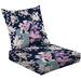 2-Piece Deep Seating Cushion Set Seamless white pink Kalapapruek flowers dark blue hand drawn Outdoor Chair Solid Rectangle Patio Cushion Set