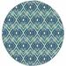 HomeRoots 8 ft. Navy Geometric Stain Resistant Indoor & Outdoor Round Area Rug - Blue and Ivory - 8 ft.