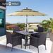 Metal/PE Rattan 6-piece Outdoor Dining Set with Umbrella Beige