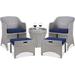 5-Piece Outdoor Patio Furniture Set No Assembly Required Wicker Conversation Bistro & Storage Table for Backyard Porch Balcony w/Space-Saving Design - Gray/Navy
