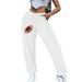 JWZUY Womens Softball Print Sweatpant Ankle-Length Drawstring Elastic High Waist Pant Casual Taper Jogger Pants White L