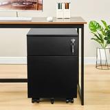 2 Drawer Mobile File Cabinet with Lock Metal Filing Cabinet for Legal/Letter/A4/F4 Size Fully Assembled Include Wheels Home/Office Design Metal Vertical File Storage Cabinetï¼ŒBlack