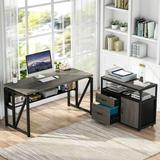 L Shaped Desk with Drawer Executive Desk and lateral File Cabinet 2 Piece Home Office Furniture Gery&Black 55 inches