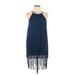 Mud Pie Casual Dress - Mini Tie Neck Sleeveless: Blue Dresses - Women's Size Medium