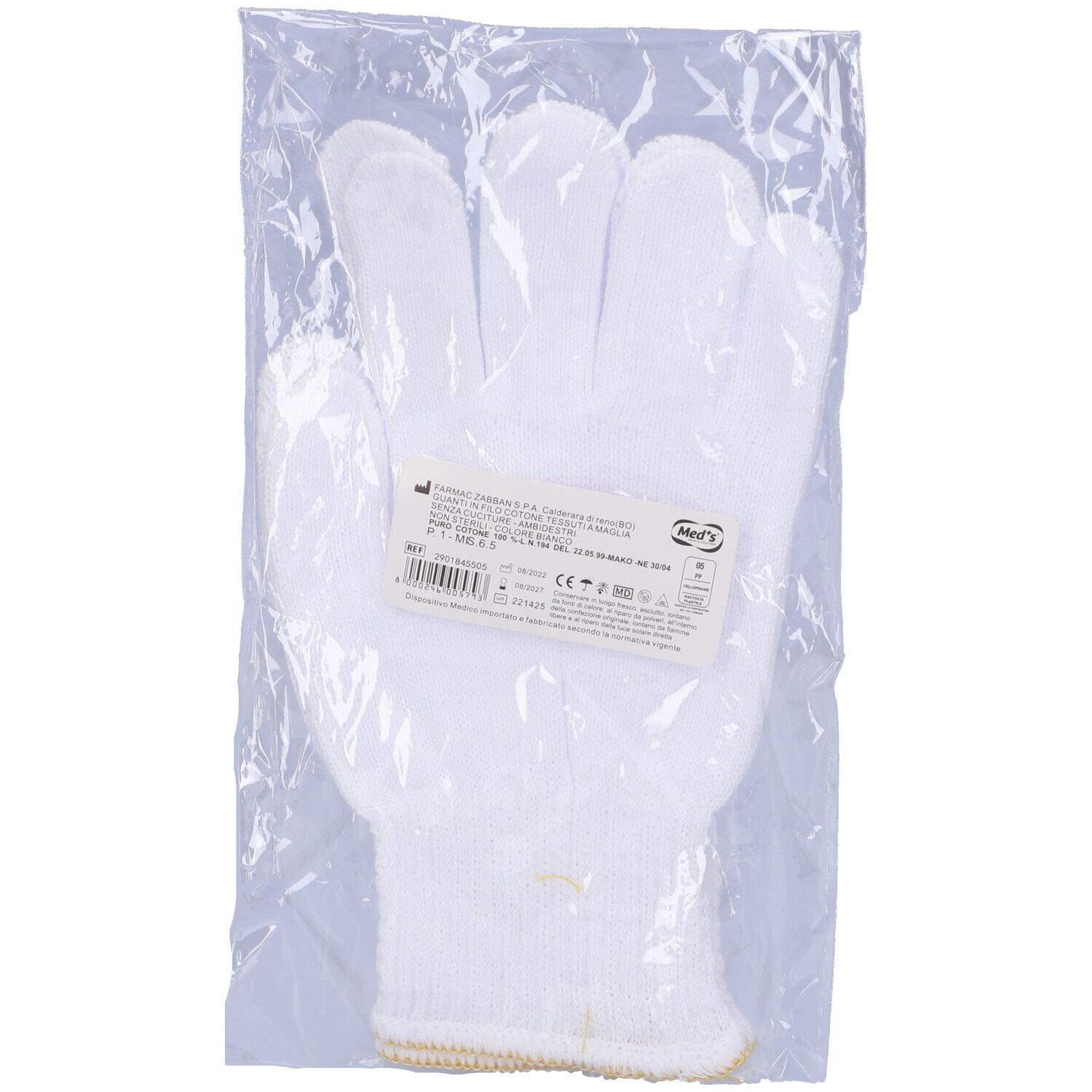 Guanto Non Chirurgico In Cotone Bianco Misura 6,5 Busta 2 pz Guanti