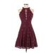 Morgan & Co. Cocktail Dress - A-Line Crew Neck Sleeveless: Burgundy Print Dresses - Women's Size 3