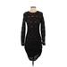 BCBGMAXAZRIA Cocktail Dress - Bodycon High Neck 3/4 sleeves: Black Print Dresses - Women's Size Small Petite