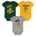 Newborn & Infant Green/Gold/Gray Green Bay Packers Three-Piece Disney Game Time Bodysuit Set