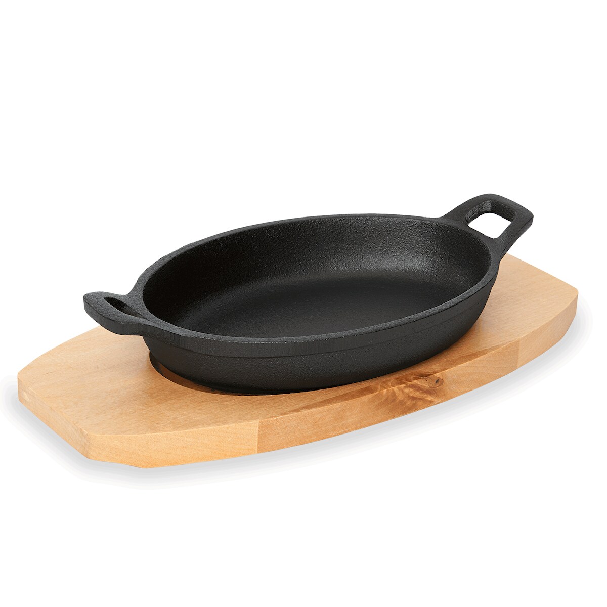 WAS Germany - Servierpfanne Cast Iron 35, mit Holzuntersetzer, 15 x 9,5 x 3 cm, Gusseisen/Holz Image