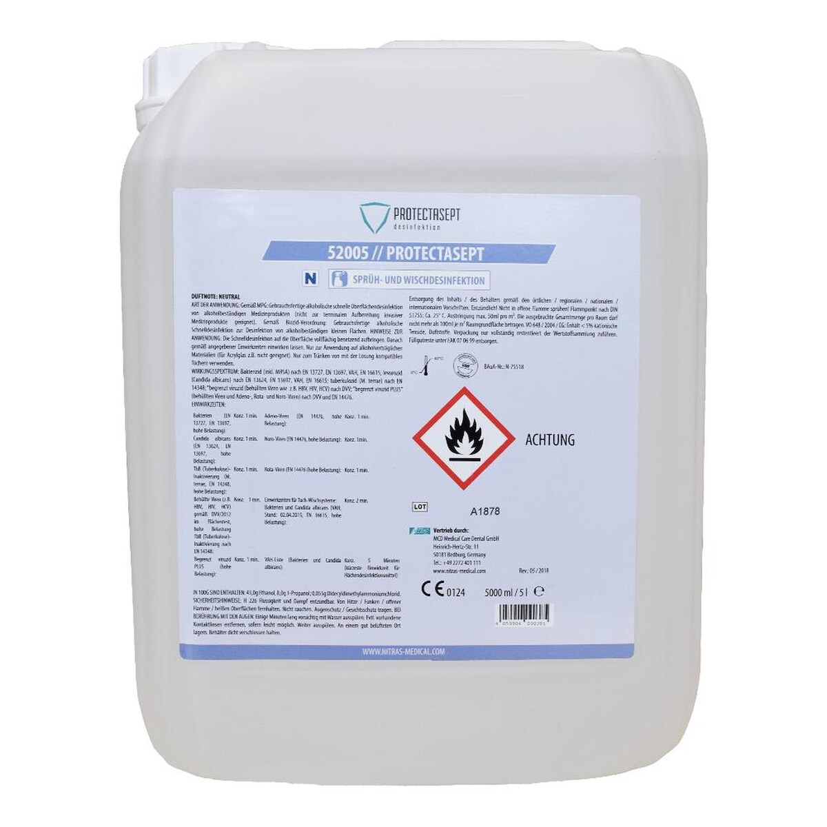 MCD Medical Care Dental GmbH Nitras Medical Protectasept | 1 x 5 L | Sprüh- und Wischdesinfektion Image