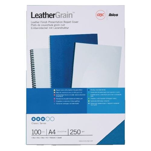 GBC Einbanddeckel A4 LeatherGrain 250 g/m² Blau 100 Stück Image