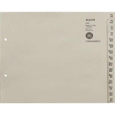 Leitz Registerserie 13120085 DIN A4 A-Z für 12Ordner Tauenpapier grau Image