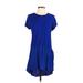 Left Coast by Dolan Casual Dress - High/Low Crew Neck Short sleeves: Blue Solid Dresses - Women's Size Small