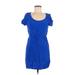 Amanda Uprichard Casual Dress - Mini Scoop Neck Short sleeves: Blue Solid Dresses - Women's Size Medium