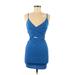 Blue Blush Casual Dress - Bodycon Plunge Sleeveless: Blue Print Dresses - Women's Size Small
