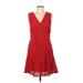 San & Soni Casual Dress - Mini V Neck Sleeveless: Red Solid Dresses - Women's Size 10