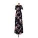 Beeson River Casual Dress - A-Line Crew Neck Short sleeves: Black Floral Dresses - Women's Size Large