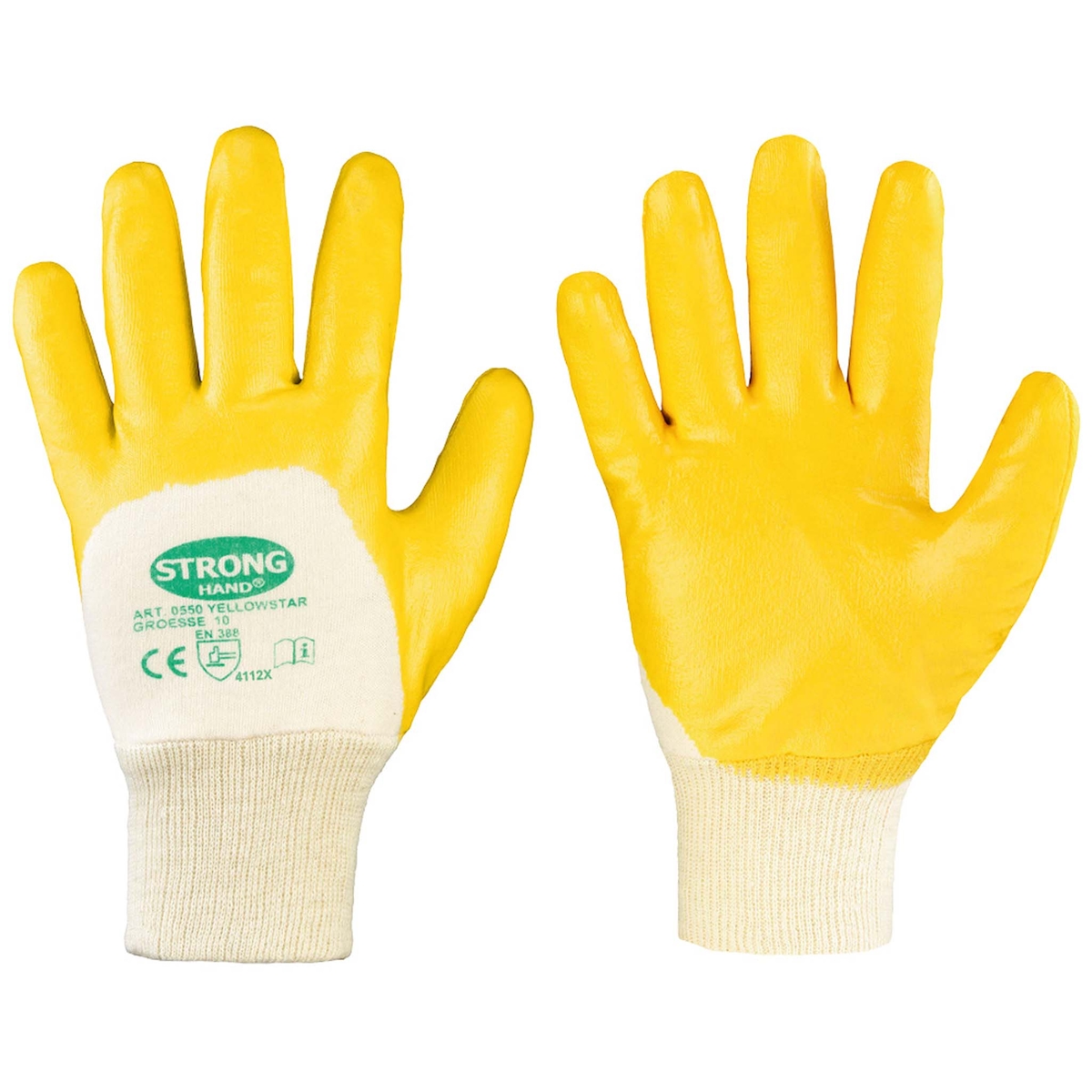 6 Paar *YELLOWSTAR* STRONGHAND® HANDSCHUHE Nitril Arbeitshandschuh beschichtet gelb 0550 - Größe 10 (XL) Image
