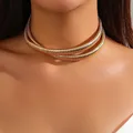 IngeSight.Z Vintage Metal Cross Striped Double Layer Choker Necklace Women Punk Gold Color Thick