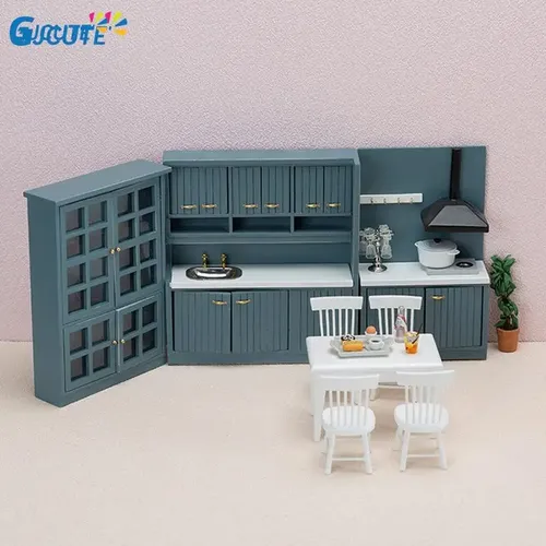 Puppenhaus Küchen schrank Schrank Set Miniatur möbel des Esszimmers Kit 1/12 Maßstab Holz puppen