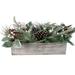 20" Pine Needle and Glitter Berries with Pine Cone Arrangement in a Rustic Wooden Box Centerpiece