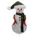 24" Lighted White and Green Chenille Snowman Outdoor Christmas Decoration