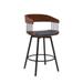 Vera 27 Inch Swivel Counter Stool Chair, Brown Open Back Black Faux Leather