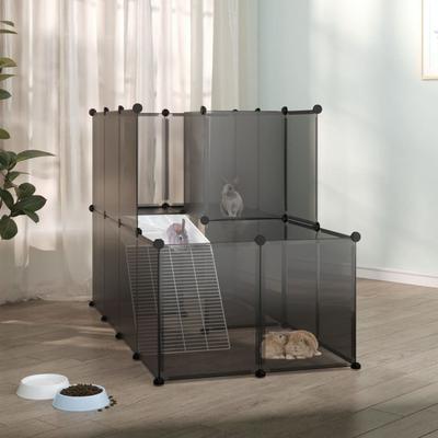 vidaXL Small Animal Cage Black/Transparent 55.9"x29.1"x36.6" PP and Steel